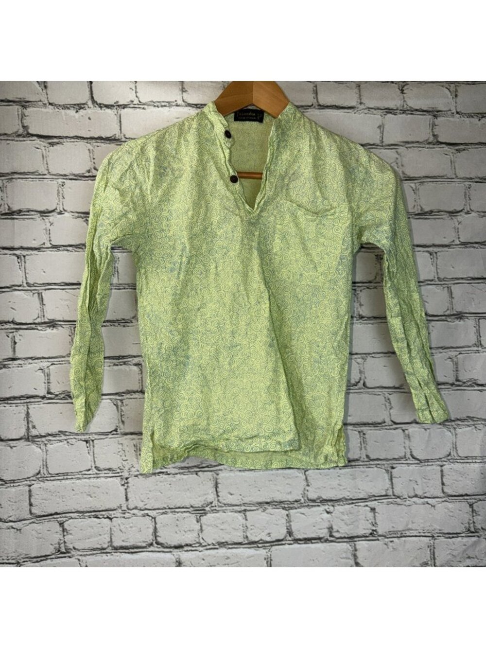 FABINDIA Lime Green Boys Size XL (8-10 Yrs) Tunic Shirt Vibrant Color Spring